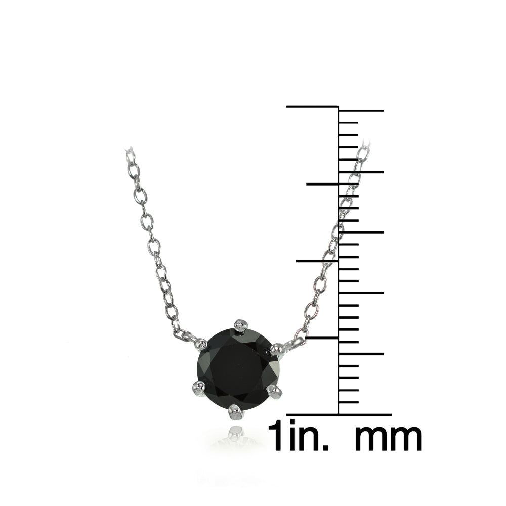 Sterling Silver 7mm Round Black Cubic Zirconia 6-Prong Solitaire Necklace-3