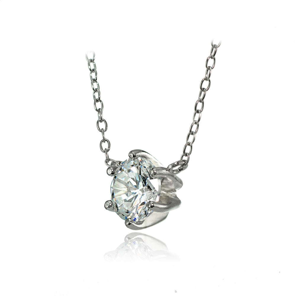 Sterling Silver 7mm Round Cubic Zirconia 6-Prong Solitaire Necklace-2