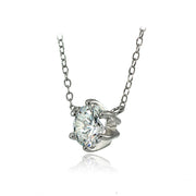 Sterling Silver 7mm Round Cubic Zirconia 6-Prong Solitaire Necklace