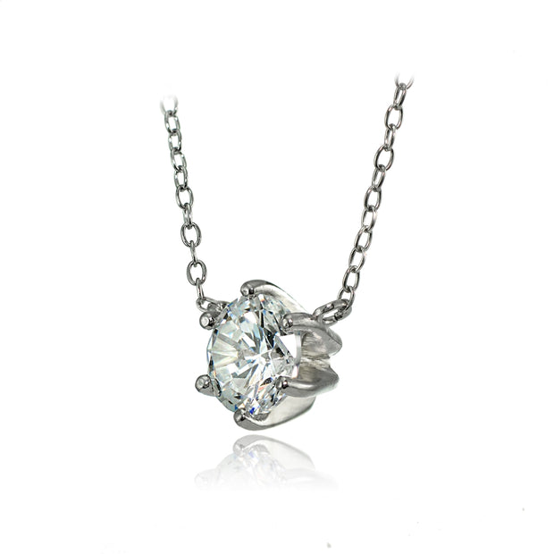 Sterling Silver 7mm Round Cubic Zirconia 6-Prong Solitaire Necklace