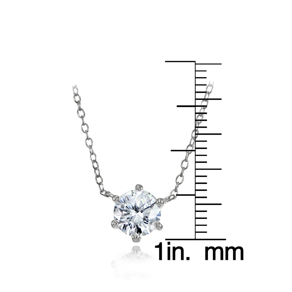 Sterling Silver 7mm Round Cubic Zirconia 6-Prong Solitaire Necklace-3
