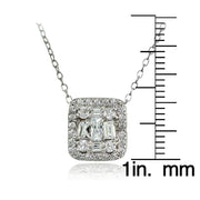 Sterling Silver Cubic Zirconia Baguette and Round Cut Square Necklace