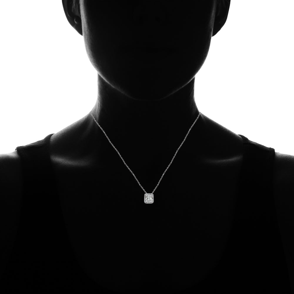 Sterling Silver Cubic Zirconia Baguette and Round Cut Square Necklace-4