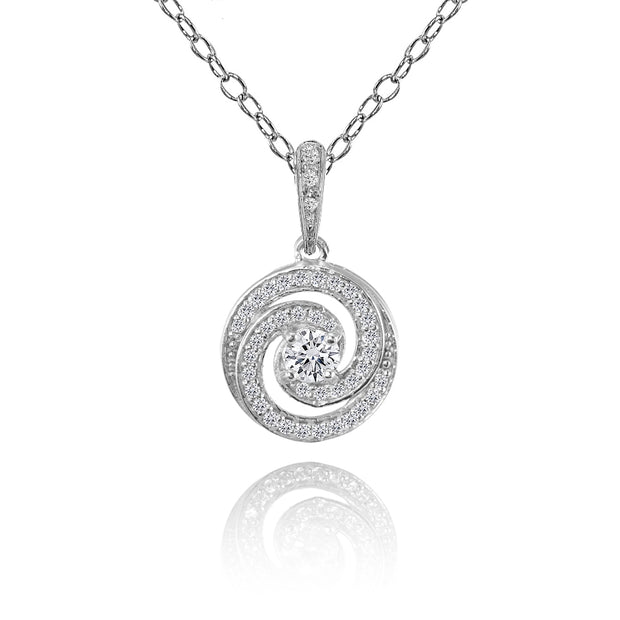 Sterling Silver Cubic Zirconia Love Knot Swirl Necklace