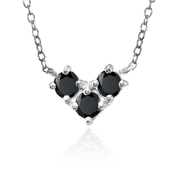 Sterling Silver Black Cubic Zirconia 3-Stone Triangle Necklace