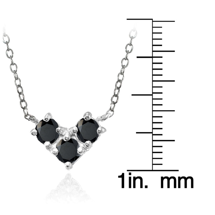 Sterling Silver Black Cubic Zirconia 3-Stone Triangle Necklace
