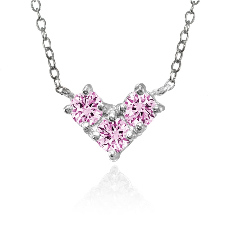 Sterling Silver Light Pink Cubic Zirconia 3-Stone Triangle Necklace