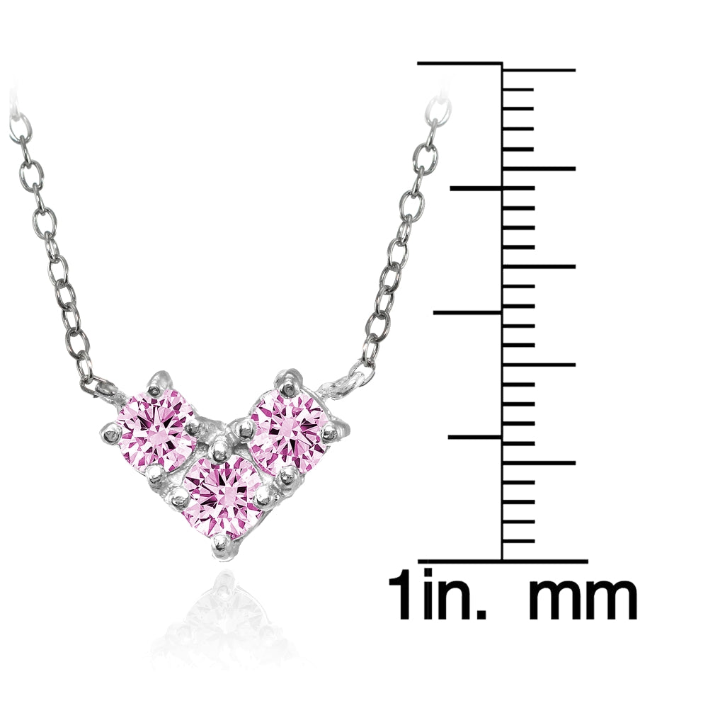 Sterling Silver Light Pink Cubic Zirconia 3-Stone Triangle Necklace-3