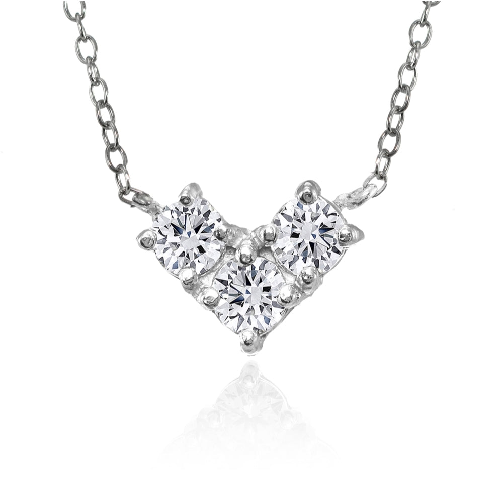 Sterling Silver Cubic Zirconia 3-Stone Triangle Necklace