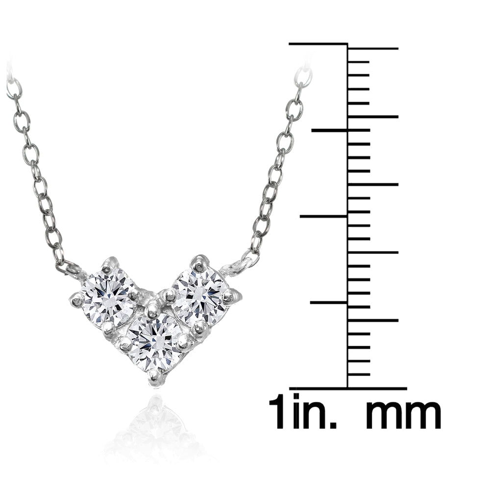 Sterling Silver Cubic Zirconia 3-Stone Triangle Necklace-3