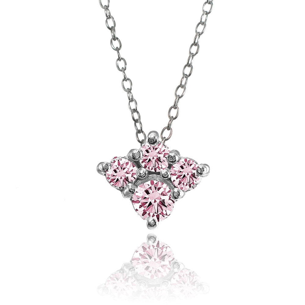 Sterling Silver Light Pink Cubic Zirconia 4-Stone Cluster Necklace