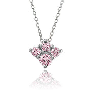 Sterling Silver Light Pink Cubic Zirconia 4-Stone Cluster Necklace