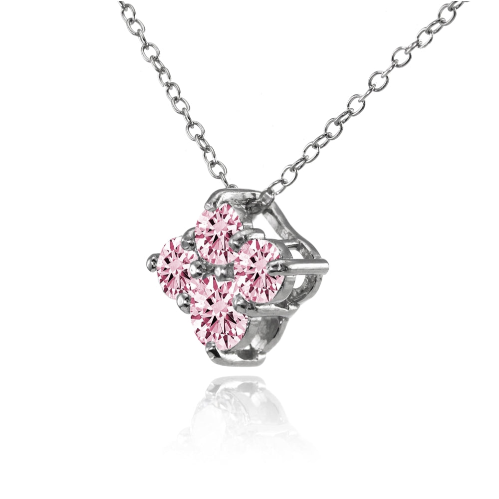 Sterling Silver Light Pink Cubic Zirconia 4-Stone Cluster Necklace-2