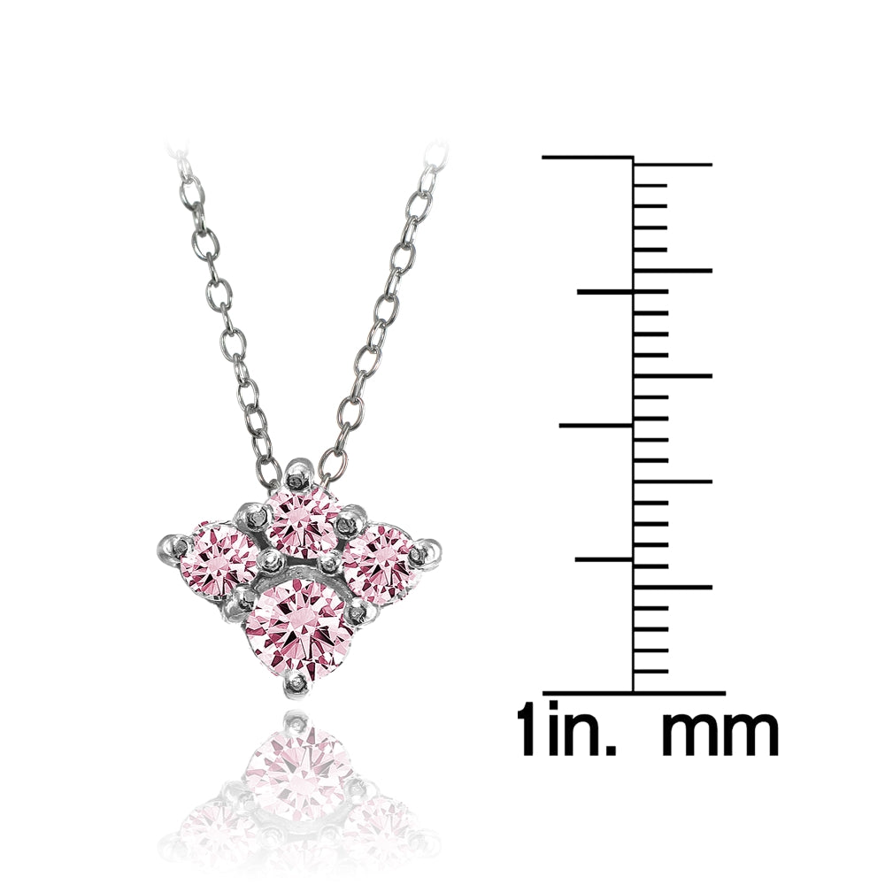 Sterling Silver Light Pink Cubic Zirconia 4-Stone Cluster Necklace-3