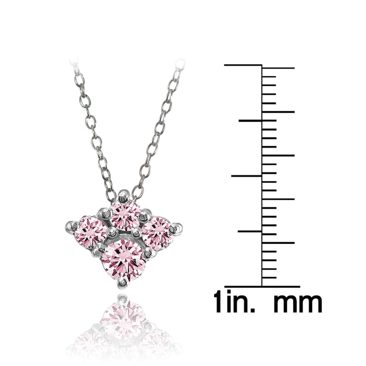 Sterling Silver Light Pink Cubic Zirconia 4-Stone Cluster Necklace