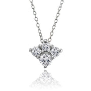 Sterling Silver Cubic Zirconia 4-Stone Cluster Necklace