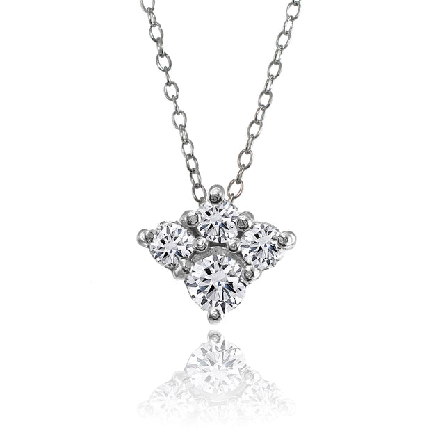 Sterling Silver Cubic Zirconia 4-Stone Cluster Necklace