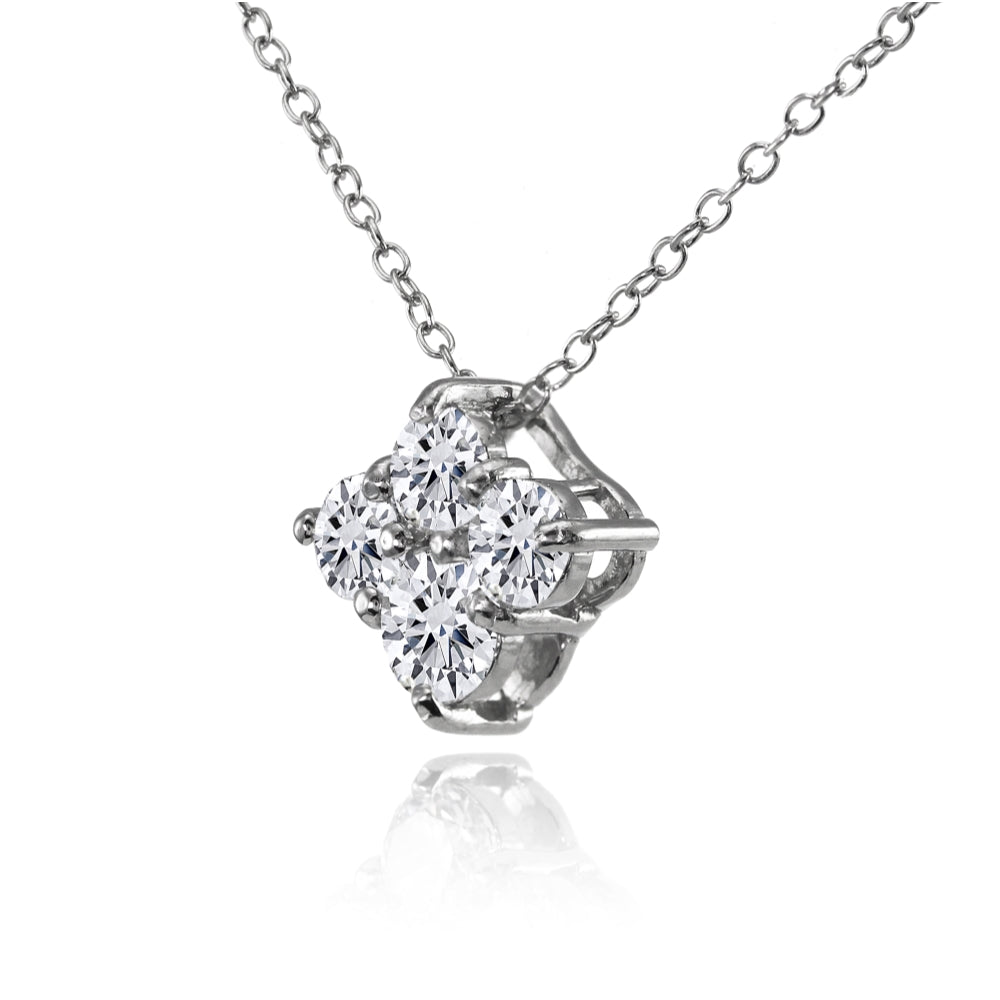 Sterling Silver Cubic Zirconia 4-Stone Cluster Necklace-2