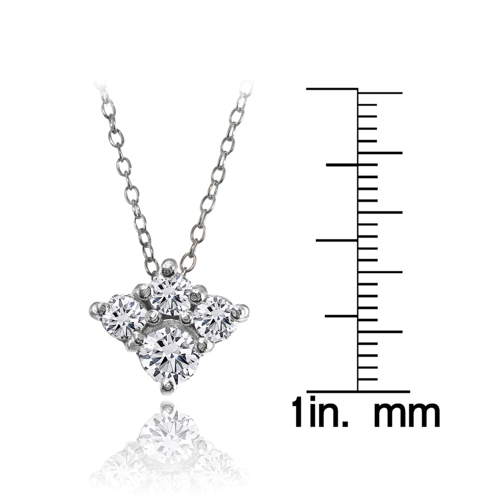 Sterling Silver Cubic Zirconia 4-Stone Cluster Necklace-3