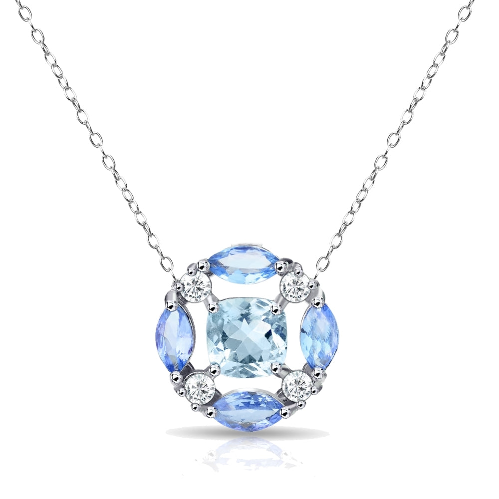 Sterling Silver Blue Topaz and Tanzanite Necklace with White Topaz Accents