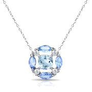 Sterling Silver Blue Topaz and Tanzanite Necklace with White Topaz Accents