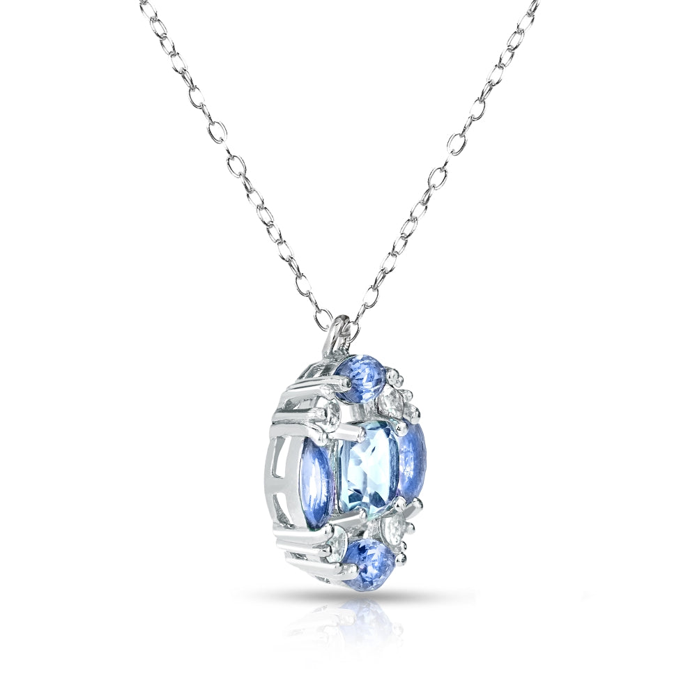 Sterling Silver Blue Topaz and Tanzanite Necklace with White Topaz Accents-3