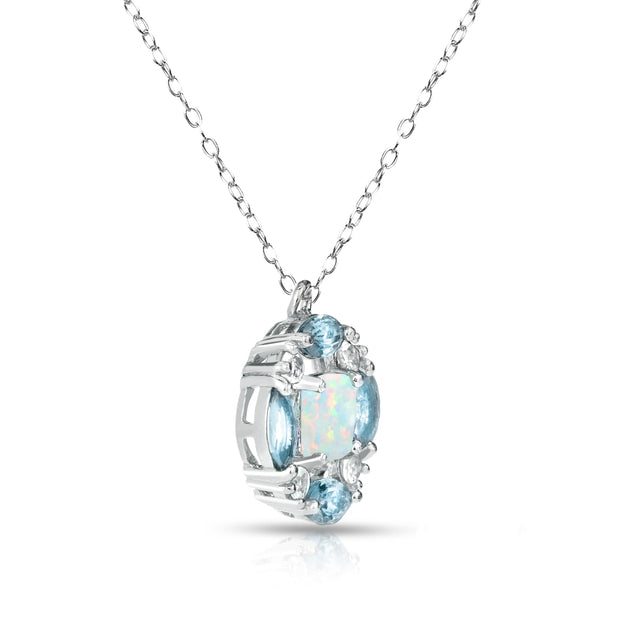 Sterling Silver Created Opal and Blue Topaz Necklace with White Topaz Accents