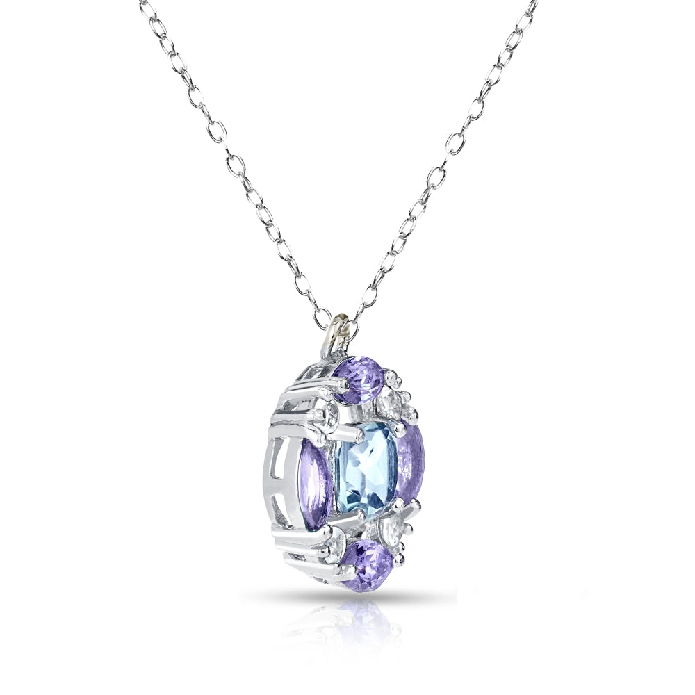 Sterling Silver Blue Topaz and Amethyst Necklace with White Topaz Accents-3