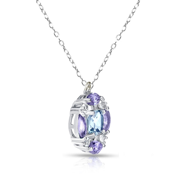 Sterling Silver Blue Topaz and Amethyst Necklace with White Topaz Accents