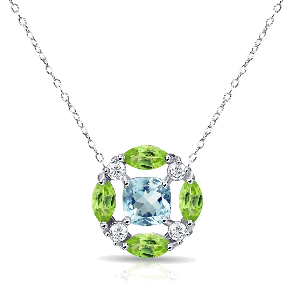 Sterling Silver Blue Topaz and Peridot Necklace with White Topaz Accents