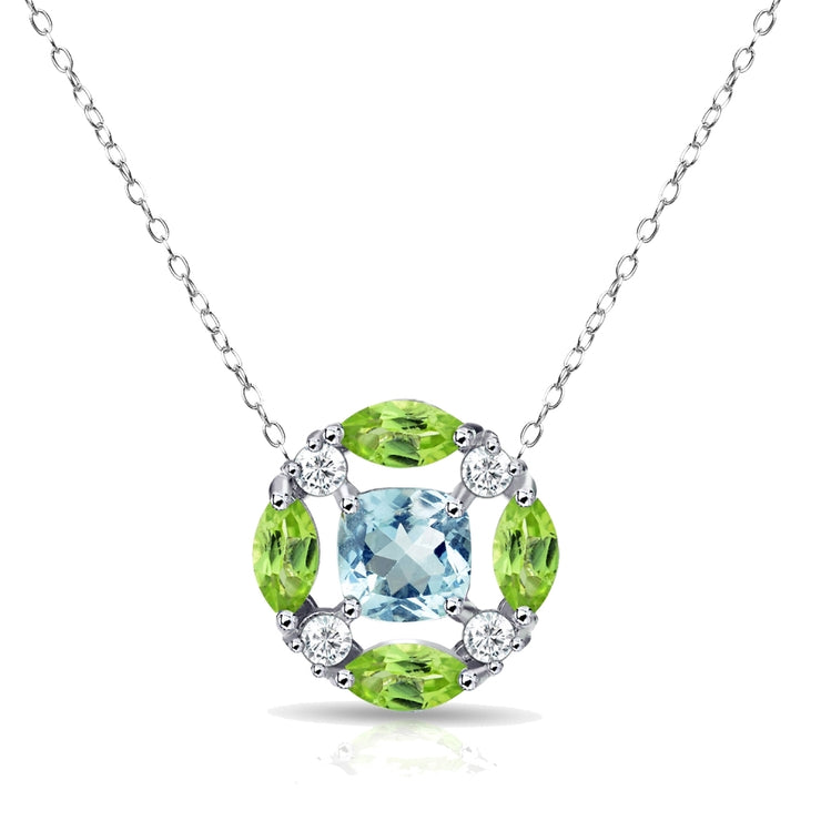 Sterling Silver Blue Topaz and Peridot Necklace with White Topaz Accents
