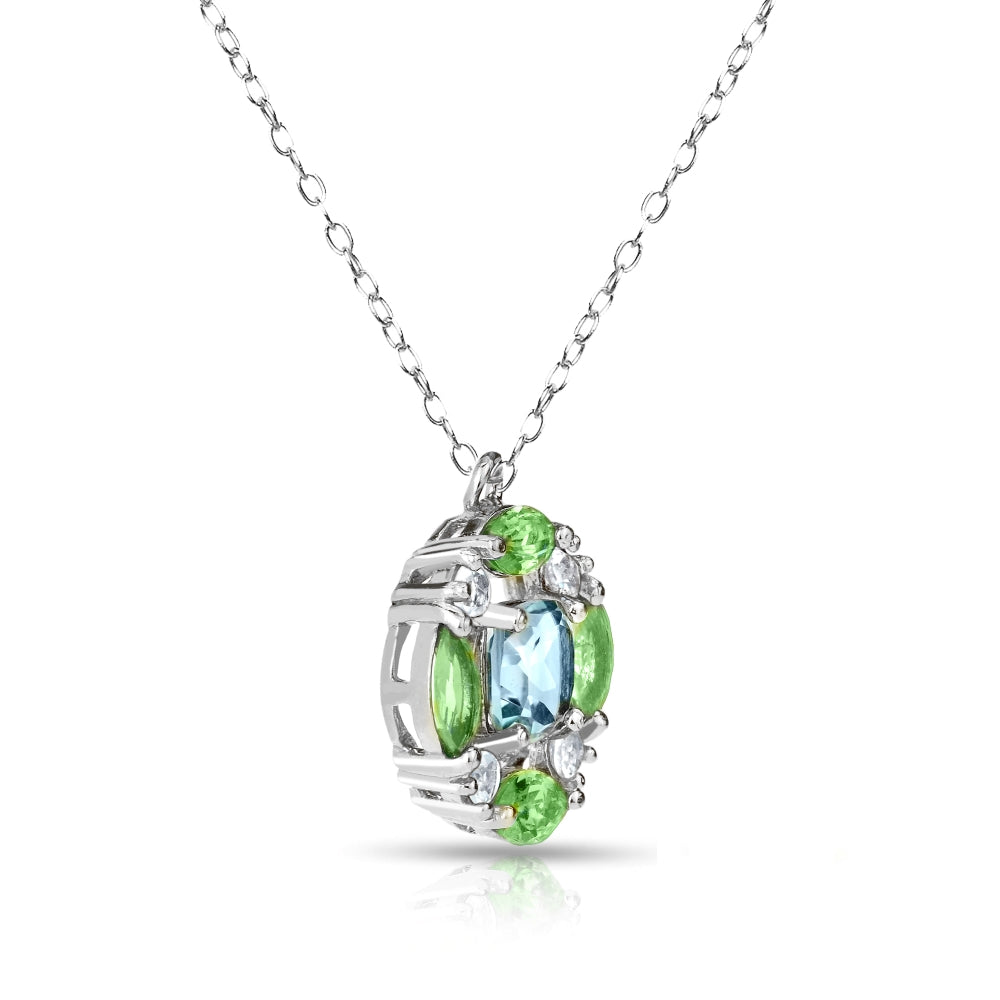 Sterling Silver Blue Topaz and Peridot Necklace with White Topaz Accents-3