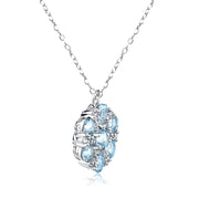 Sterling Silver Blue Topaz and White Topaz Flower Round Pendant Necklace