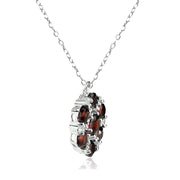Sterling Silver Garnet and White Topaz Flower Round Pendant Necklace