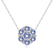 Sterling Silver Tanzanite and White Topaz Flower Round Pendant Necklace