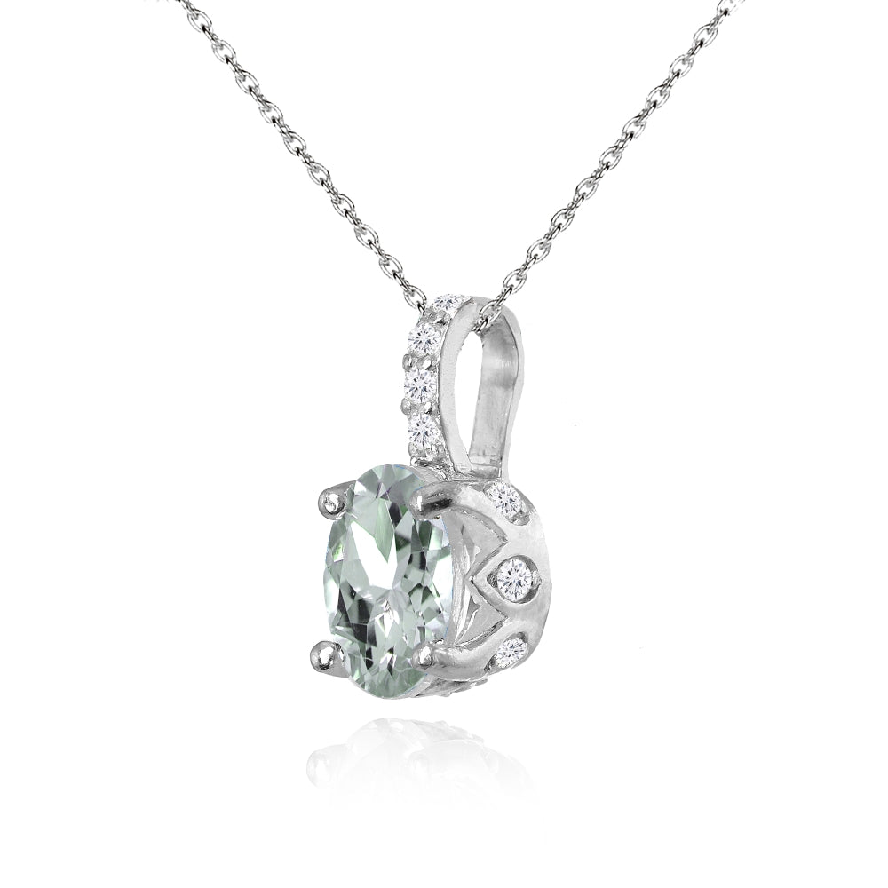 Sterling Silver Aquamarine and White Topaz Oval Crown Necklace-2