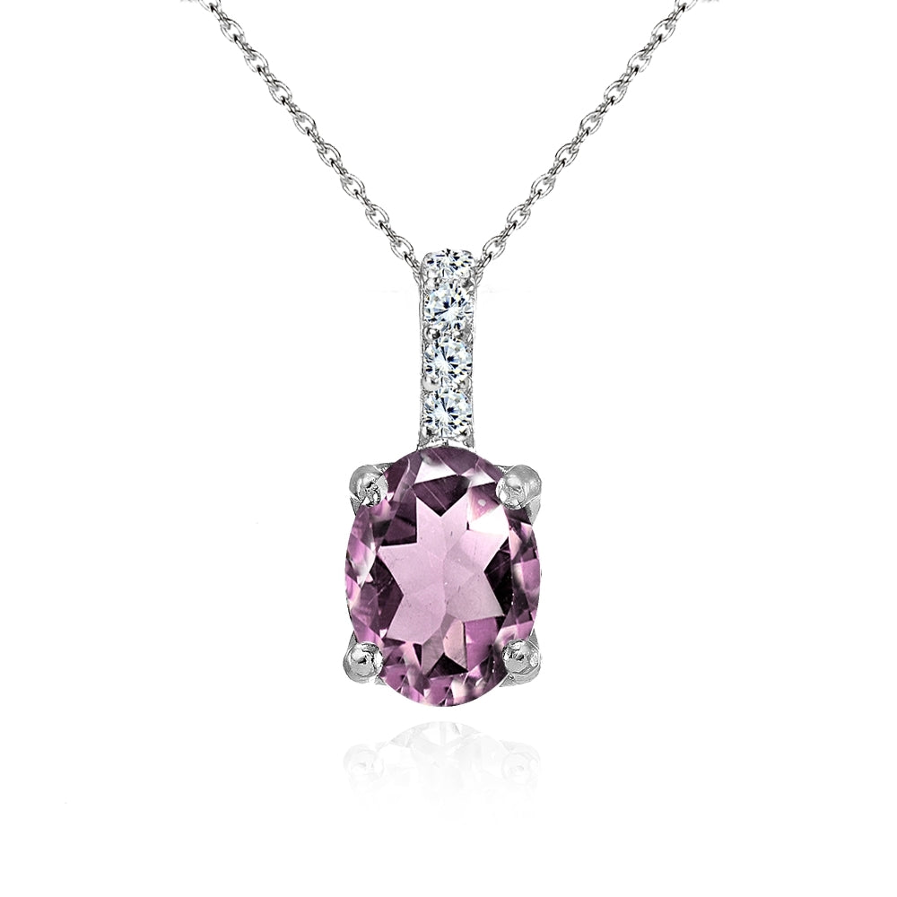 Sterling Silver Created Alexandrite and White Topaz Oval Crown Necklace