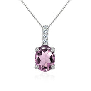 Sterling Silver Created Alexandrite and White Topaz Oval Crown Necklace