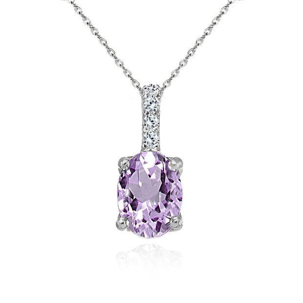 Sterling Silver Amethyst and White Topaz Oval Crown Necklace
