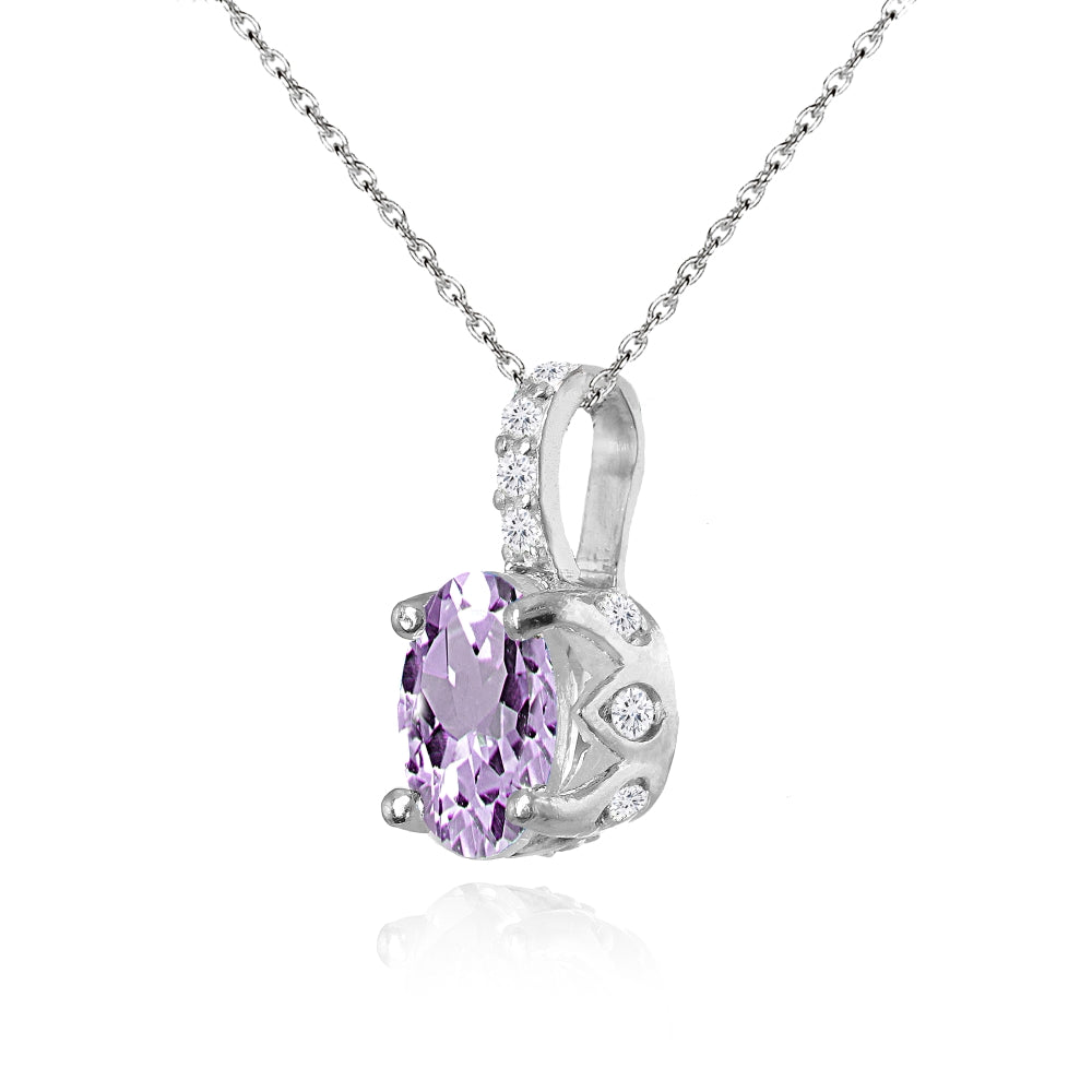 Sterling Silver Amethyst and White Topaz Oval Crown Necklace-2
