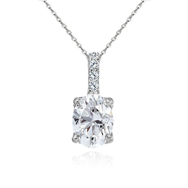 Sterling Silver Created White Sapphire Oval Crown Necklace