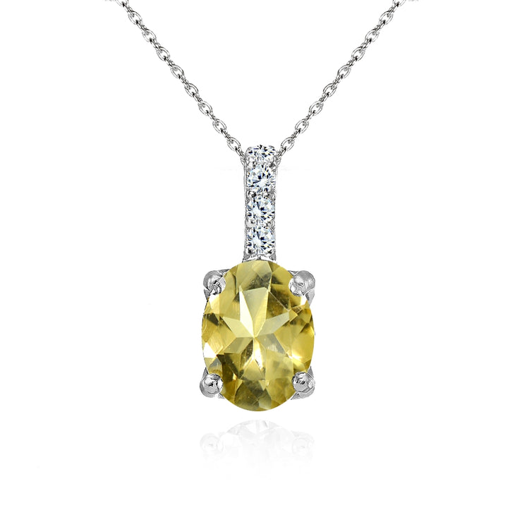 Sterling Silver Citrine and White Topaz Oval Crown Necklace