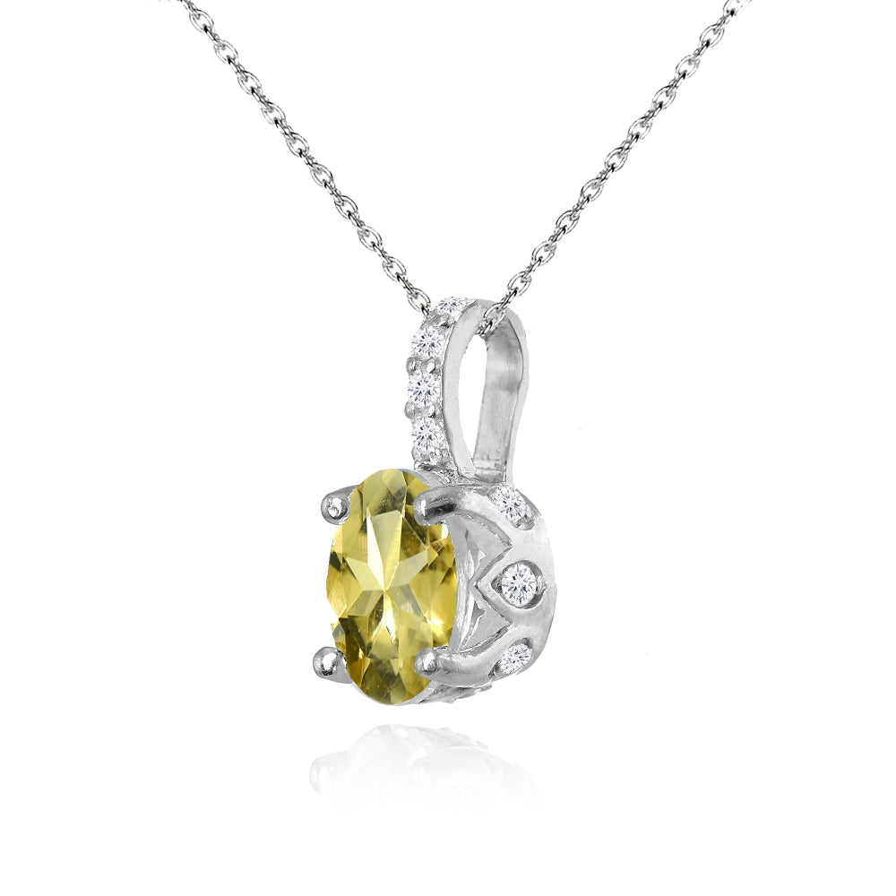 Sterling Silver Citrine and White Topaz Oval Crown Necklace-2