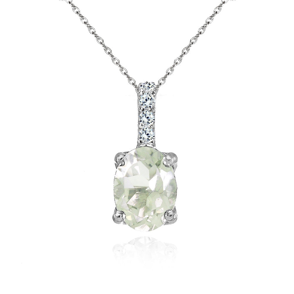 Sterling Silver Green Amethyst and White Topaz Oval Crown Necklace