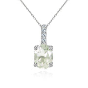 Sterling Silver Green Amethyst and White Topaz Oval Crown Necklace