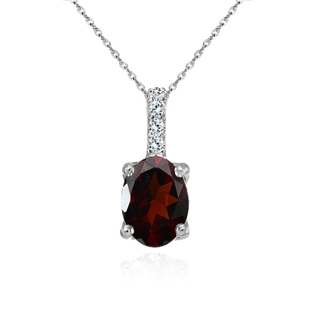 Sterling Silver Garnet and White Topaz Oval Crown Necklace