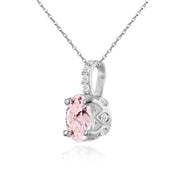 Sterling Silver Created Morganite and White Topaz Oval Crown Necklace