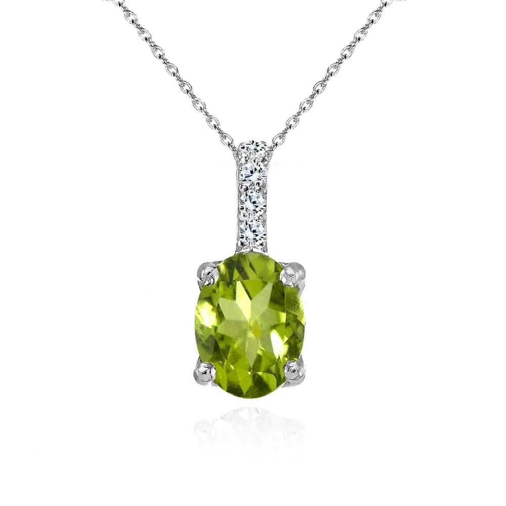 Sterling Silver Peridot and White Topaz Oval Crown Necklace
