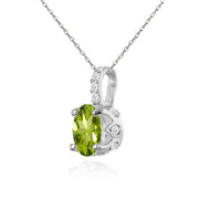 Sterling Silver Peridot and White Topaz Oval Crown Necklace