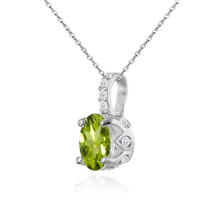 Sterling Silver Peridot and White Topaz Oval Crown Necklace